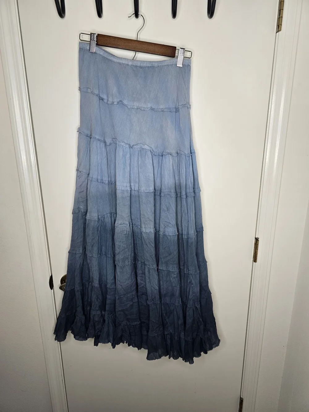 Planet Gold Blue Ombre Tiered Maxi Skirt